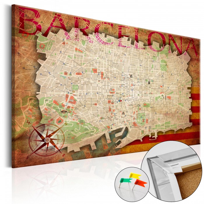 Πίνακας σε φελλό - Map of Barcelona