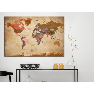 Πίνακας σε φελλό - World Map: Brown Elegance