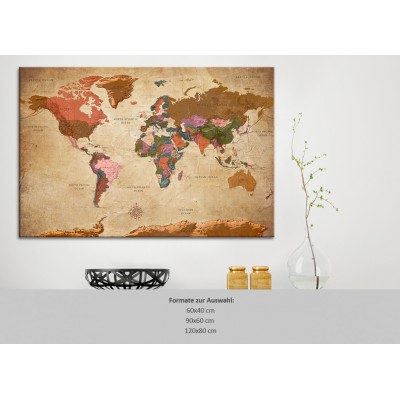 Πίνακας σε φελλό - World Map: Brown Elegance