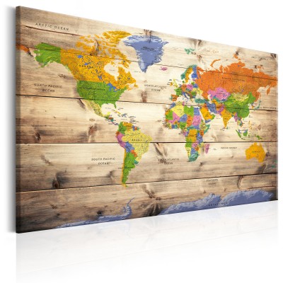 Πίνακας σε φελλό - Map on wood: Colourful Travels
