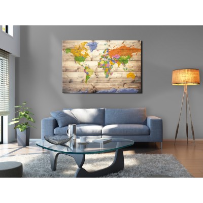 Πίνακας σε φελλό - Map on wood: Colourful Travels