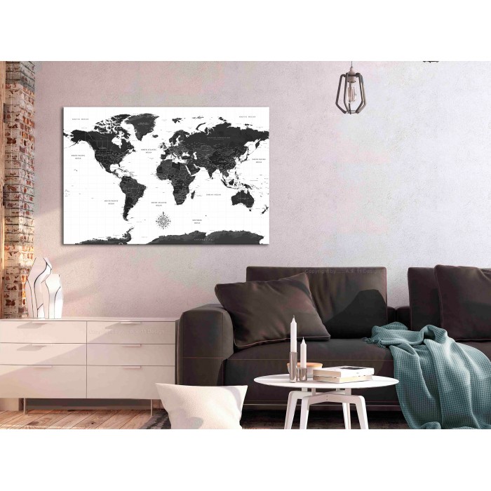 Πίνακας ζε καμβά - Black and White Map (1 Part) Wide