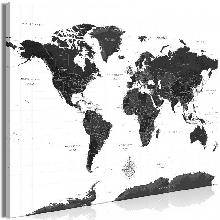 Πίνακας ζε καμβά - Black and White Map (1 Part) Wide