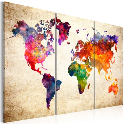 Πίνακας ζε καμβά - The World's Map in Watercolor