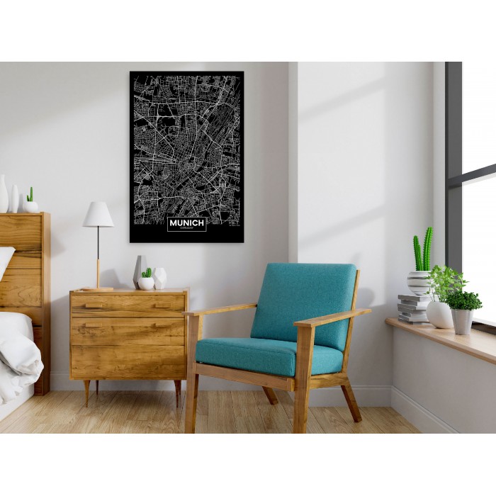Πίνακας ζε καμβά - Dark Map of Munich (1 Part) Vertical
