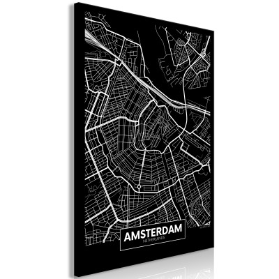 Πίνακας ζε καμβά - Dark Map of Amsterdam (1 Part) Vertical
