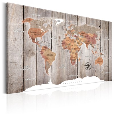 Πίνακας ζε καμβά - World Map: Wooden Stories