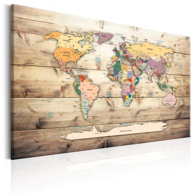 Πίνακας σε φελλό - World Map: Wooden Oceans