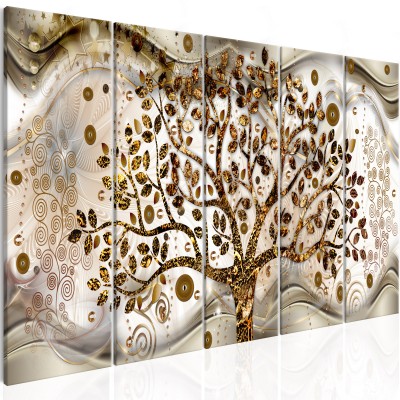 Πίνακας ζε καμβά - Tree and Waves (5 Parts) Brown