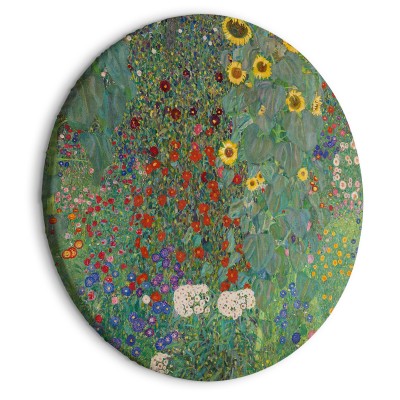 Στρογγυλός πίνακας - Country Garden With Sunflowers, Gustav Klimt - Multi-Colored Flowers