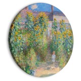 Στρογγυλός πίνακας - Claude Monet’s Garden at Vétheuil - Farmhouse With Sunflowers