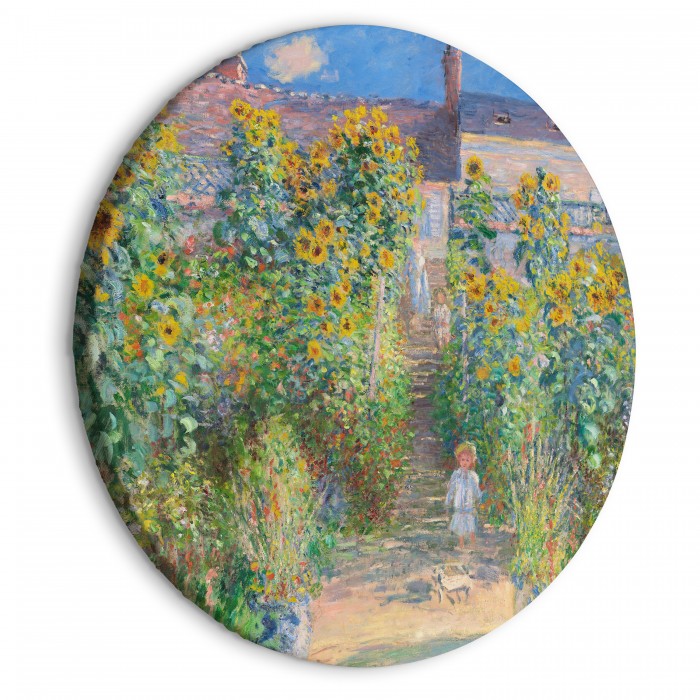 Στρογγυλός πίνακας - Claude Monet’s Garden at Vétheuil - Farmhouse With Sunflowers