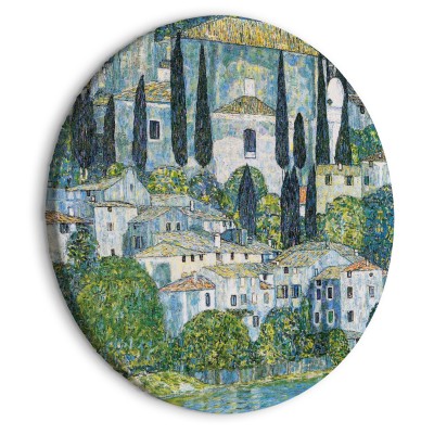 Στρογγυλός πίνακας - Church in Cassone, Gustav Klimt - German Architecture by the River