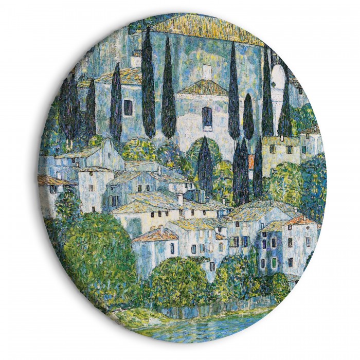 Στρογγυλός πίνακας - Church in Cassone, Gustav Klimt - German Architecture by the River