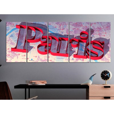 Πίνακας ζε καμβά - Red Paris (5 Parts) Narrow