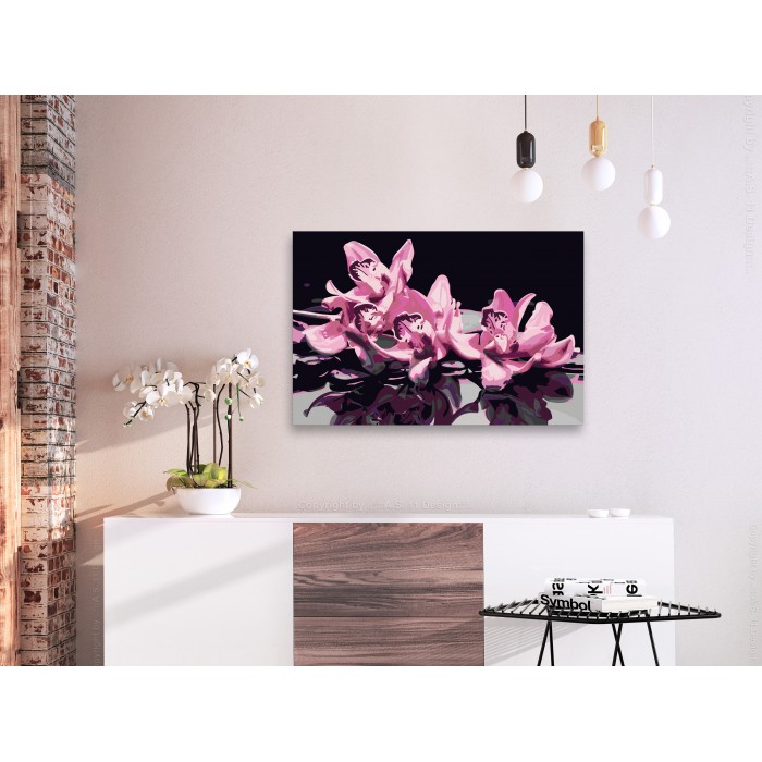 Πίνακας αυτοζωγραφικής - Pink Orchid (Black Background)