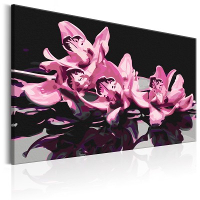 Πίνακας αυτοζωγραφικής - Pink Orchid (Black Background)