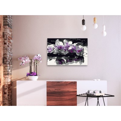 Πίνακας αυτοζωγραφικής - Purple Orchid (Black Background & Reflection In The Water)