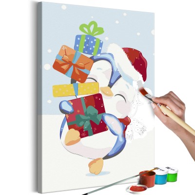 Πίνακας αυτοζωγραφικής - Penguin With a Gift