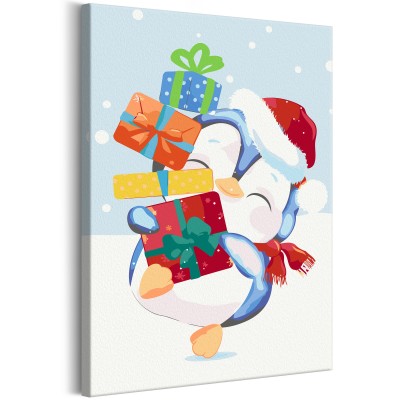 Πίνακας αυτοζωγραφικής - Penguin With a Gift