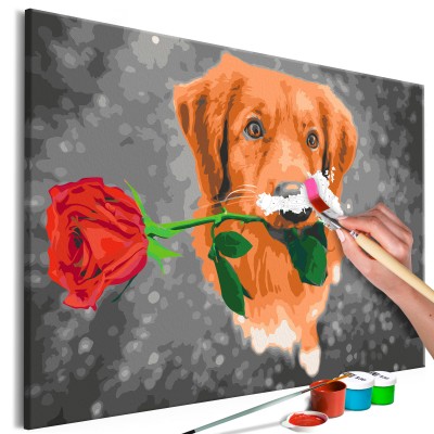 Πίνακας αυτοζωγραφικής - Dog With Rose