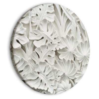 Στρογγυλός πίνακας - Carved Nature - Pattern With White Leaves Made of Stone
