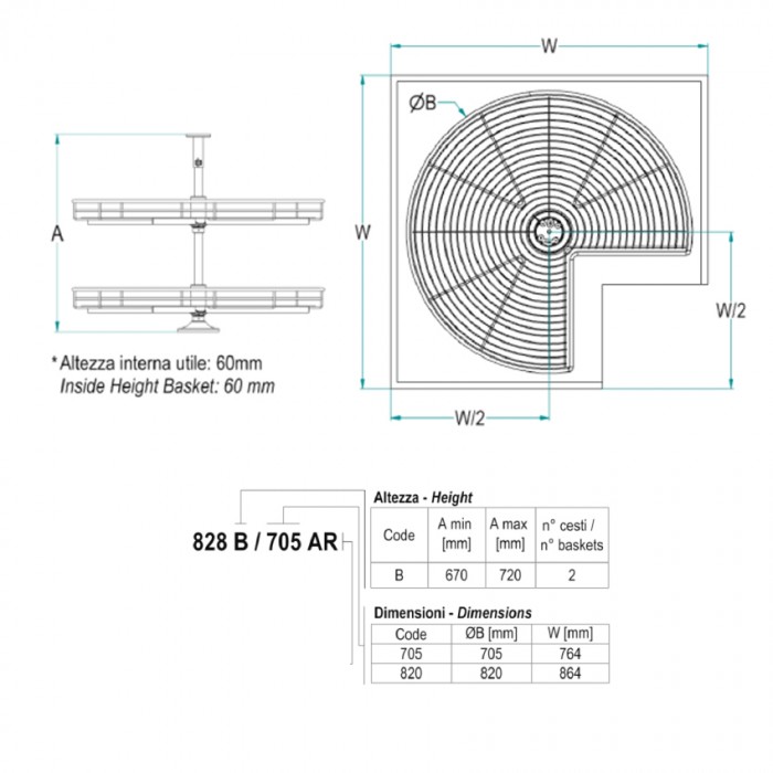 Περιστρεφόμενο 3/4 με φρένο Φ70 828B για κουτί βάσεως INOXA