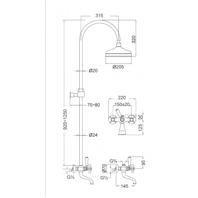 Μπαταρία ντουζιέρας Bugnatese Princeton chrome CD801-100
