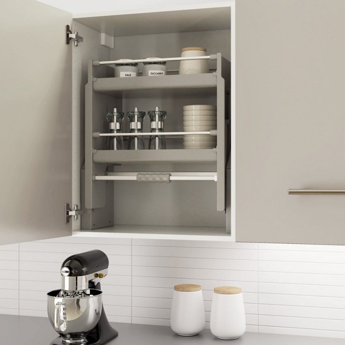 Πτυσσόμενος μηχανισμός ντουλαπιού κουζίναςOPERA  TIRAMIGIU με 2 Ράφια για Ντουλάπι με εξωτερικές Διαστάσεις 60cm