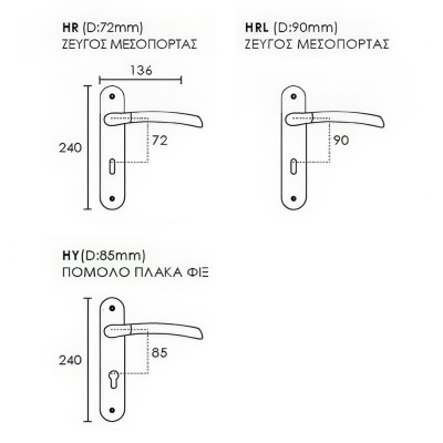 Πόμολα πόρτας χειρολαβή με πλάκα C1405 σε Ματ Νίκελ