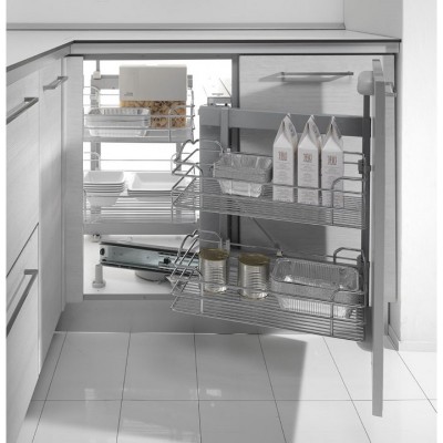 Μηχανισμός κουζίνας Magic corner με φρένο Inoxa 803B DX για Τυφλό 90cm (45cm Πόρτα) με συρμάτινα καλάθια δεξί άνοιγμα