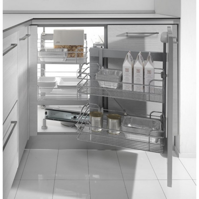 Μηχανισμός κουζίνας Magic corner με φρένο Inoxa 803B DX για Τυφλό 90cm (45cm Πόρτα) με συρμάτινα καλάθια δεξί άνοιγμα