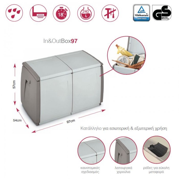 Μπαούλο πλαστικό In&OutBox97 max 240Lt  54cm x 97cm x 57cm Italy