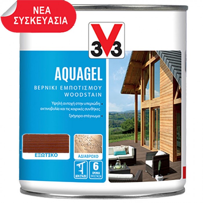 Οικολογικό Σατινέ βερνίκι Ξύλου εμποτισμού νερού σε μορφή Gel εσωτερικής & εξωτερικής χρήσης Aquagel V33 σε 750ml και χρώμα Εξωτικό