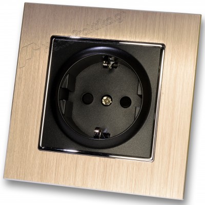 Πρίζα Σούκο Ασφαλείας Μαύρη 16A/250V Χωνευτή με Πλαίσιο Σαμπανιζέ Μεταλλικό HSERIES LINEME 50-00113-2_50-00121-25