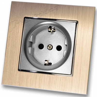 Πρίζα Σούκο Ασφαλείας Ασημί Ματ 16A/250V Χωνευτή με Πλαίσιο Σαμπανιζέ Μεταλλικό HSERIES LINEME 50-00113-5_50-00121-25