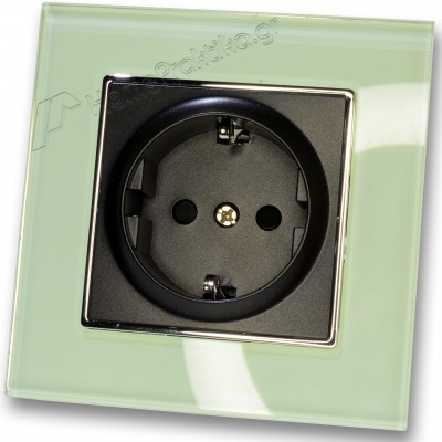 Πρίζα Σούκο Ασφαλείας Μαύρη 16A/250V Χωνευτή με Πλαίσιο Βεραμάν Γυαλί HSERIES LINEME 50-00113-2_50-00121-24