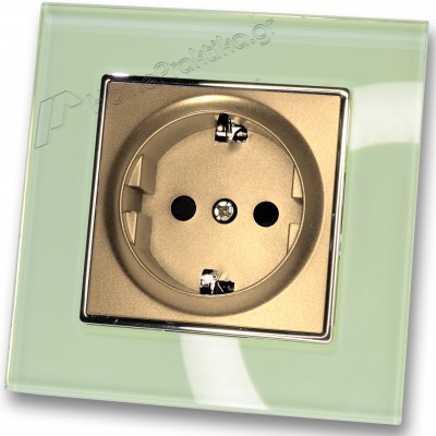 Πρίζα Σούκο Ασφαλείας Χρυσό Ματ 16A/250V Χωνευτή με Πλαίσιο Βεραμάν Γυαλί HSERIES LINEME 50-00113-9_50-00121-24