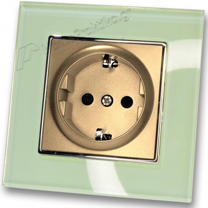 Πρίζα Σούκο Ασφαλείας Χρυσό Ματ 16A/250V Χωνευτή με Πλαίσιο Βεραμάν Γυαλί HSERIES LINEME 50-00113-9_50-00121-24