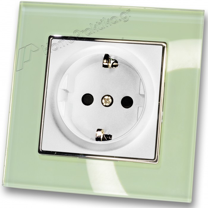 Πρίζα Σούκο Ασφαλείας Λευκή 16A/250V Χωνευτή με Πλαίσιο Βεραμάν Γυαλί HSERIES LINEME 50-00113-1_50-00121-24
