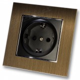 Πρίζα Σούκο Ασφαλείας Μαύρη 16A/250V Χωνευτή με Πλαίσιο Χρυσό Μεταλλικό HSERIES LINEME 50-00113-2_50-00121-6