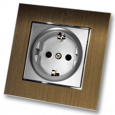 Πρίζα Σούκο Ασφαλείας Ασημί Ματ 16A/250V Χωνευτή με Πλαίσιο Χρυσό Μεταλλικό HSERIES LINEME 50-00113-5_50-00121-6