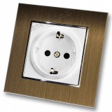 Πρίζα Σούκο Ασφαλείας Λευκή 16A/250V Χωνευτή με Πλαίσιο Χρυσό Μεταλλικό HSERIES LINEME 50-00113-1_50-00121-6