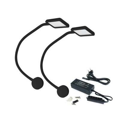 Εύκαμπτο Φωτιστικό (διαβάσματος) Kuma Square Emuca Μαύρο 5029417 με 2 ενσωμετωμένες θύρες USB και διακόπτη αφής (2 Λυχνίες και Μετασχηματιστής)