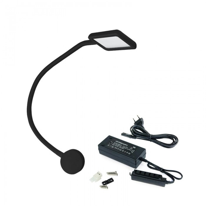 Εύκαμπτο Φωτιστικό (διαβάσματος) Kuma Square Emuca Μαύρο 5029417 με 2 ενσωμετωμένες θύρες USB και διακόπτη αφής (1 Λυχνία και Μετασχηματιστής)