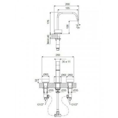 Μπαταρία Νιπτήρα Inox Ασημί Armando Vicario Halo 515043-110