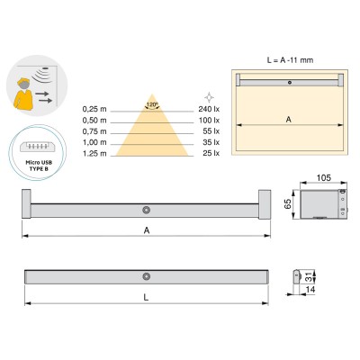 Φωτιζόμενος Σωλήνας Ρούχων Ντουλάπας Emuca Castor 5074262 Μήκους 85,8cm