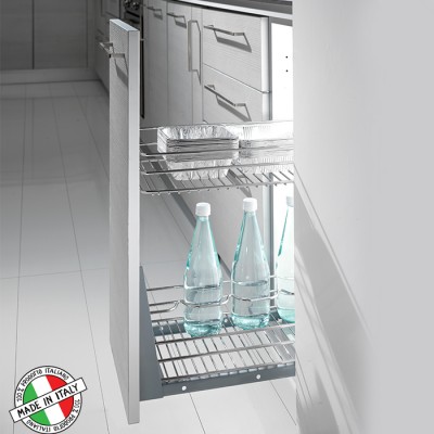 Συρμάτινο βαγονέτο κουζίνας διώροφο με Μπουκαλοθήκη Inoxa 102R με απλό  οδηγό ροδάκι χωρίς Φρένο