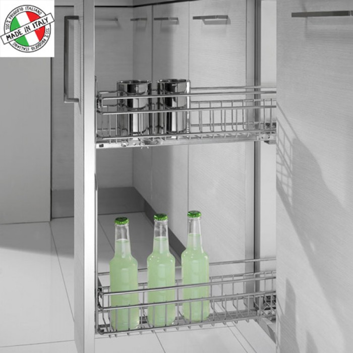  Συρμάτινο βαγονέτο κουζίνας διώροφο - Μπουκαλοθήκη Inoxa 2104 Με Φρένο