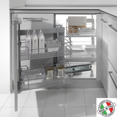 Μηχανισμός κουζίνας Magic corner με φρένο Inoxa 803B SX για Τυφλό 90cm (45cm Πόρτα) με συρμάτινα καλάθια αριστερό άνοιγμα